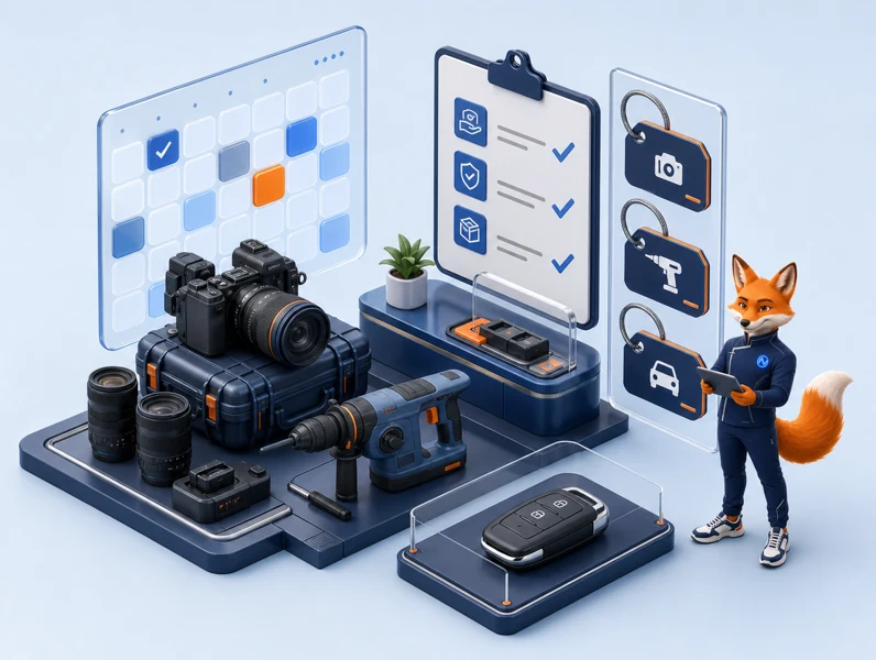 Minh họa 3D giải pháp cho thuê với mascot cáo Nev